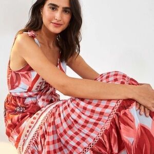 Farm Rio AZALEA MIX MIDI DRESS IN BLUE MULTI M